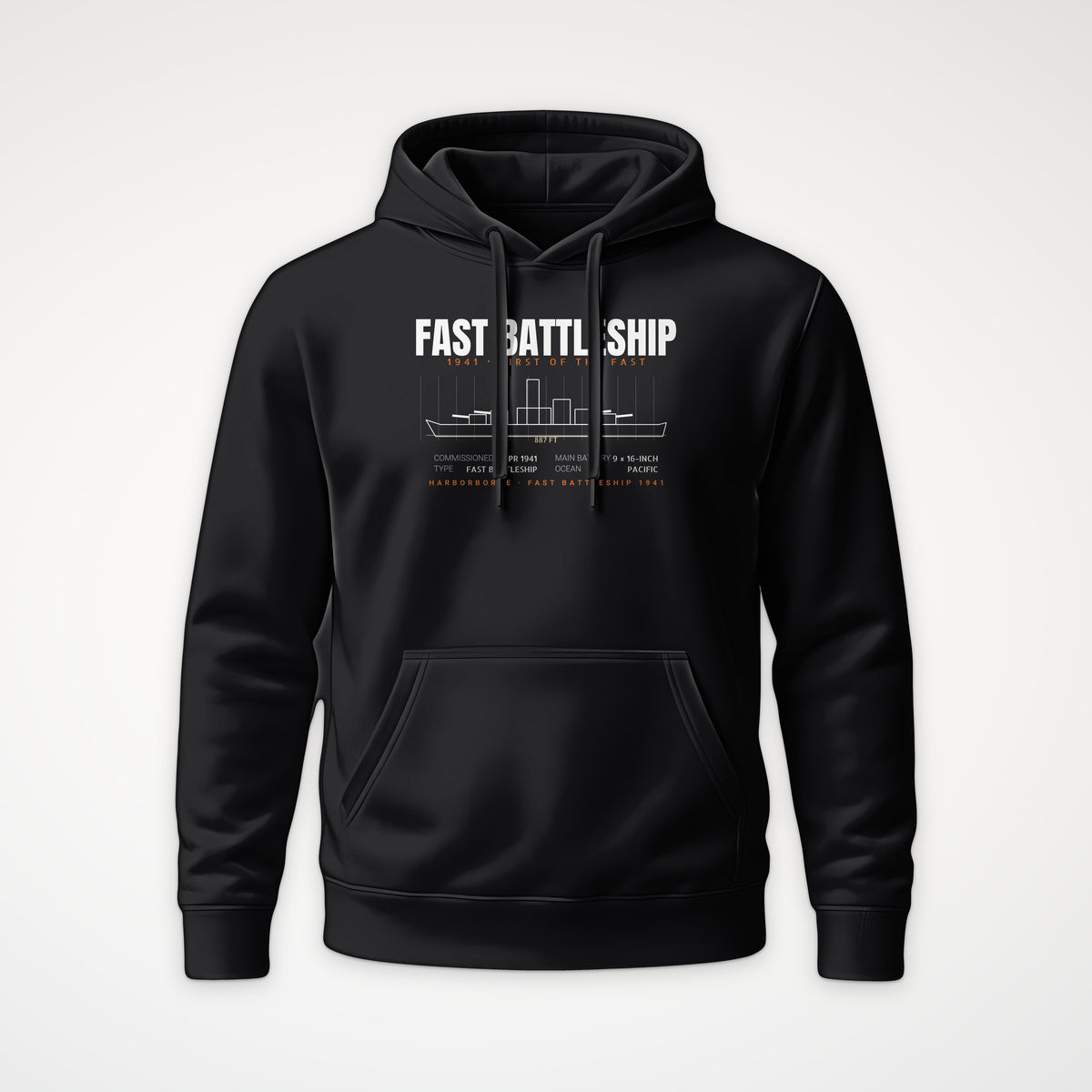 Fast Battleship 1941 Blueprint Hoodie in Black