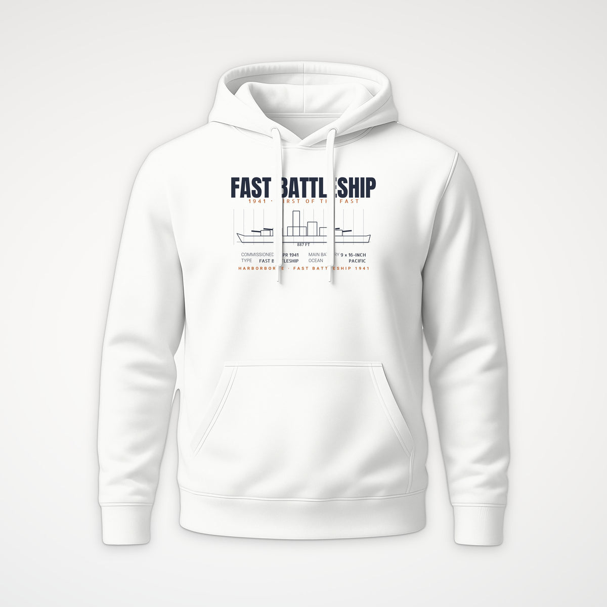 Fast Battleship 1941 Blueprint Hoodie in White