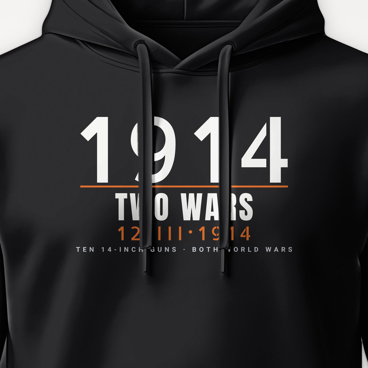 Two-War Battleship Timestamp Hoodie, front print detail