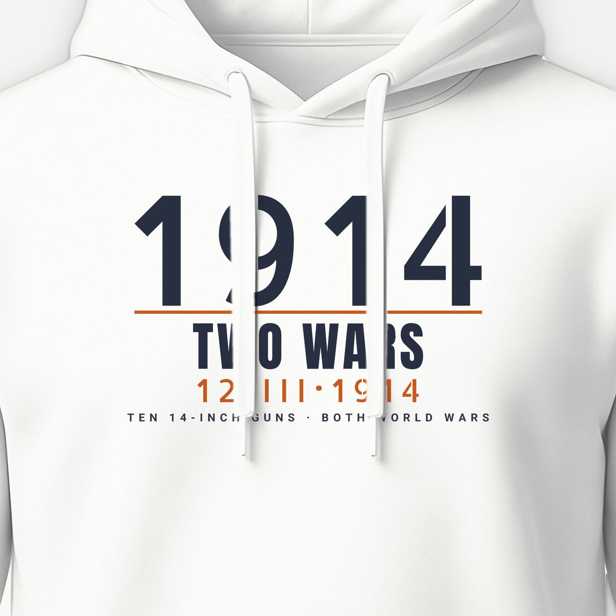 Two-War Battleship Timestamp Hoodie, front print detail