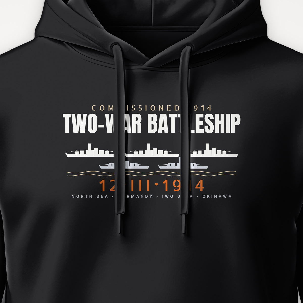 Two-War Battleship Row Hoodie, front print detail