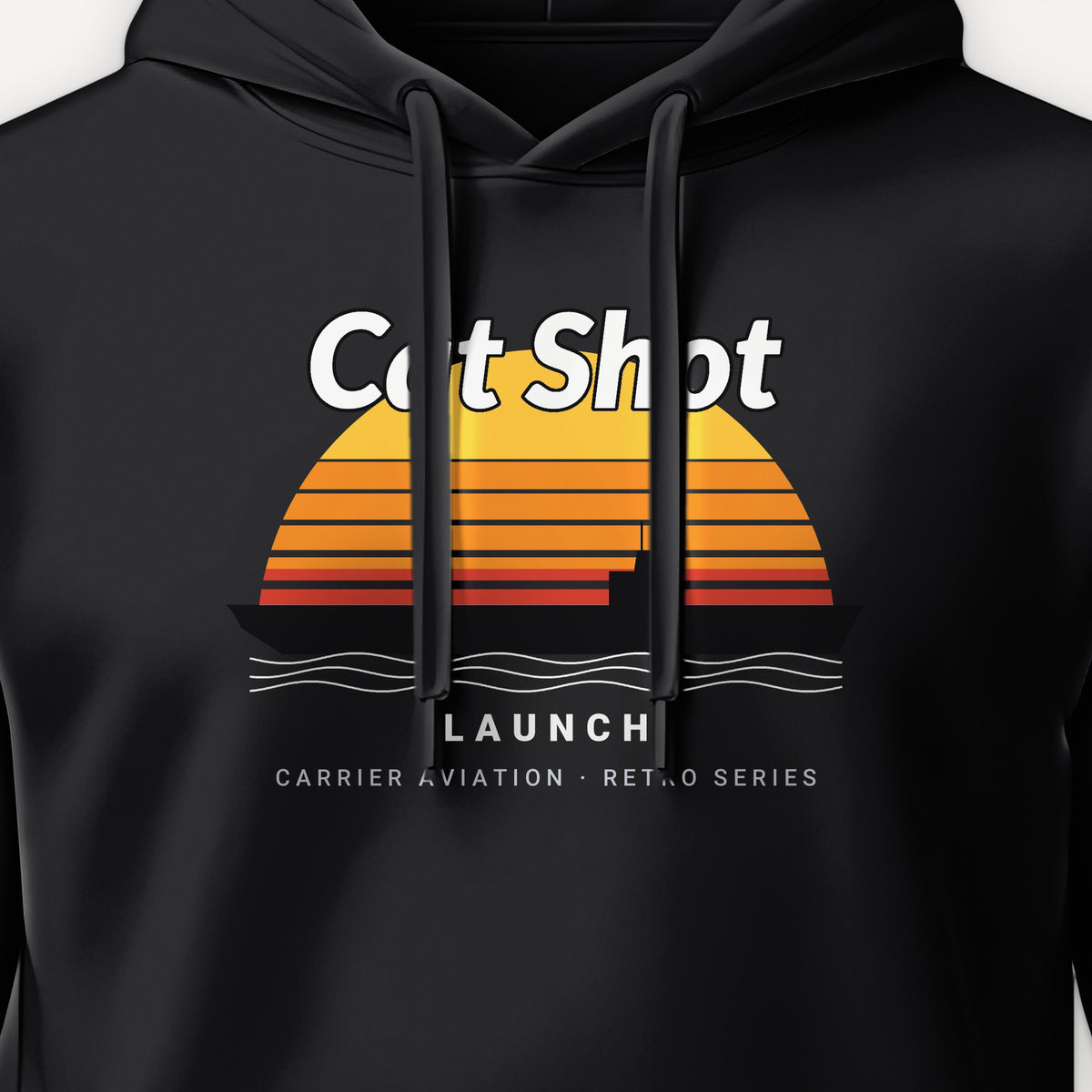 Cat Shot Retro Sunset Hoodie, front print detail
