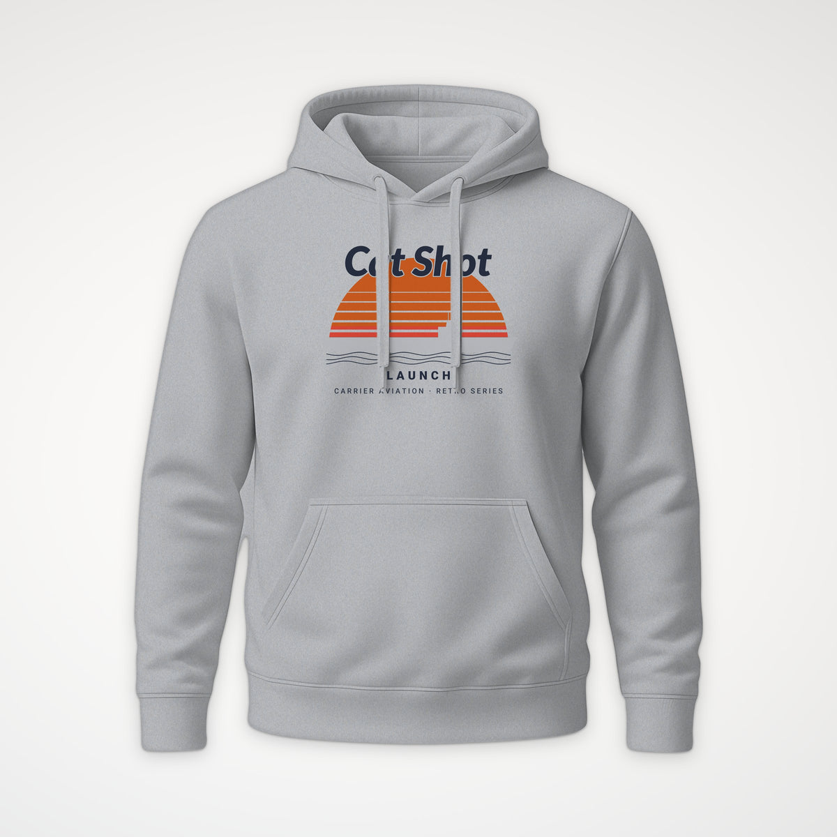 Cat Shot Retro Sunset Hoodie in Heather Grey