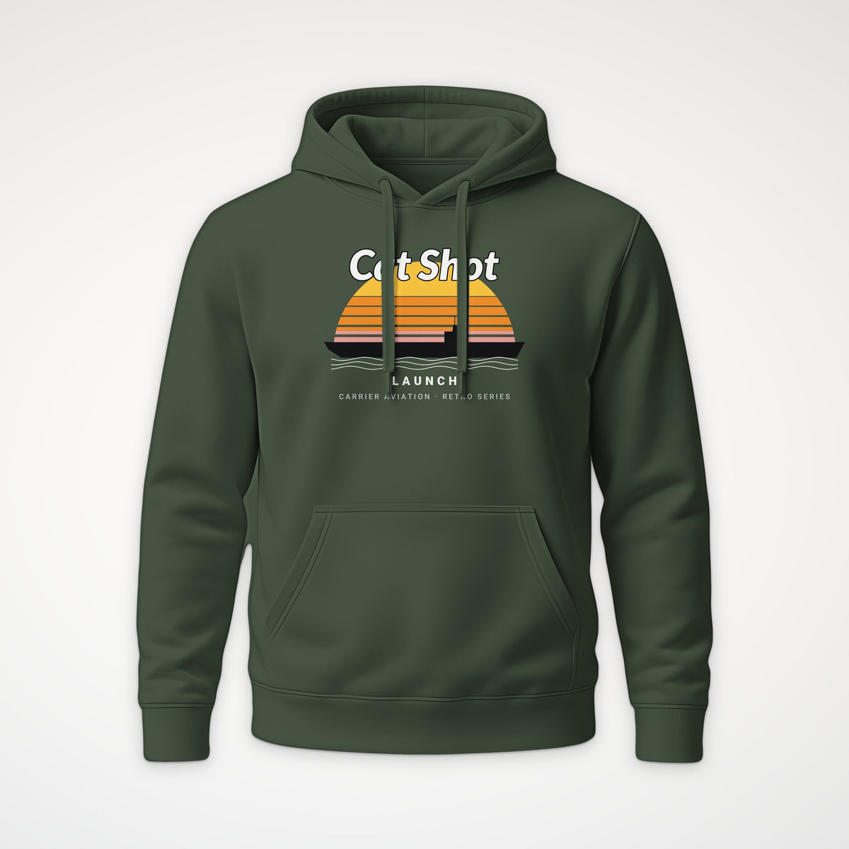 Cat Shot Retro Sunset Hoodie in Olive