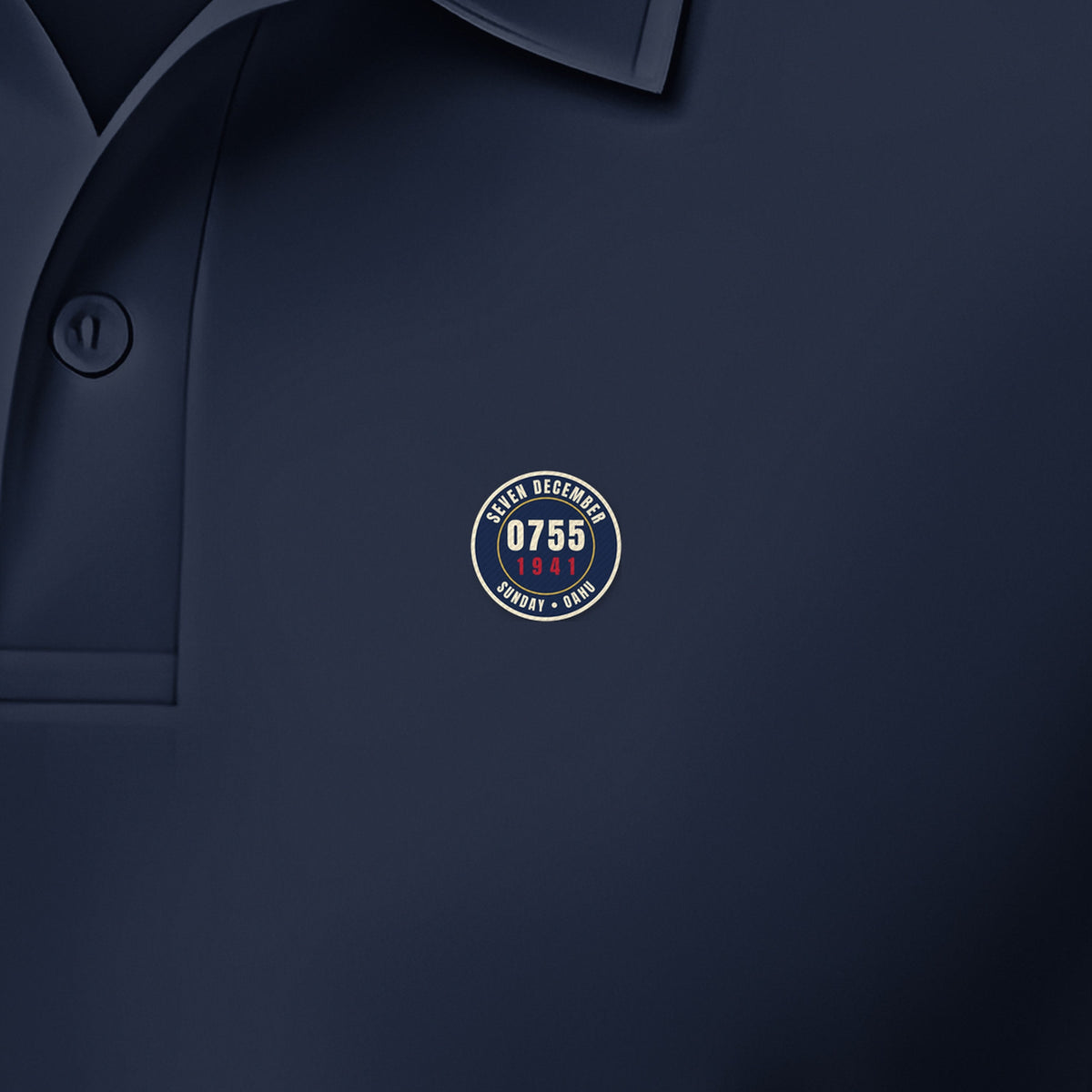 Seven December Roundel Polo, left-chest detail