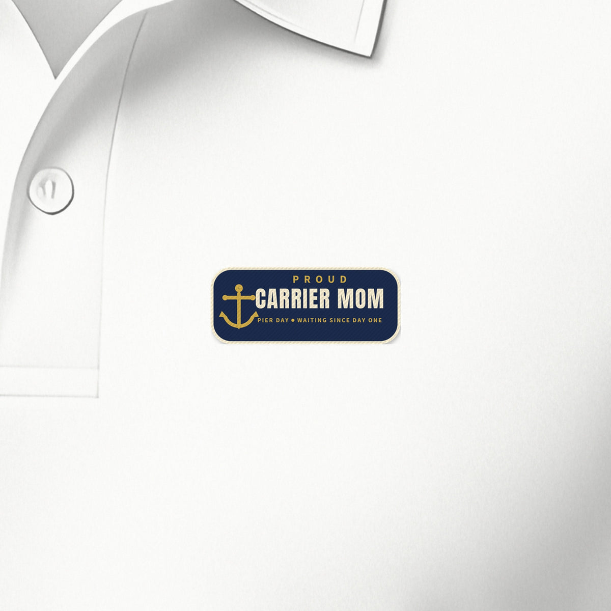 Pier Day Proud Carrier Mom Polo, left-chest detail