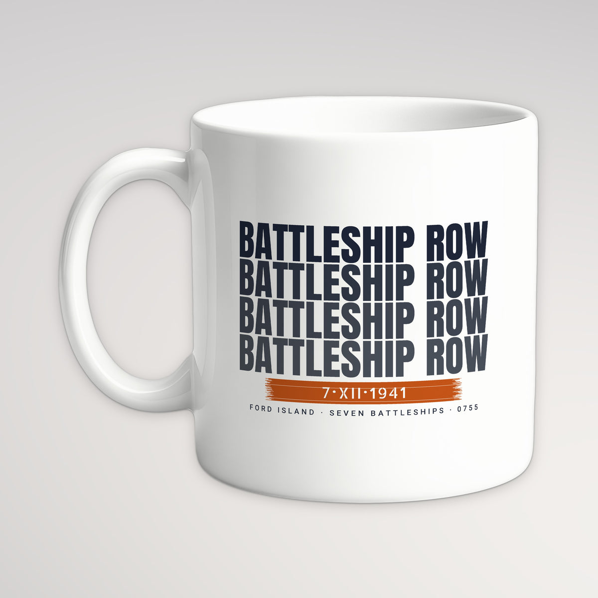 Battleship Row Echo Mug, white mug, handle left