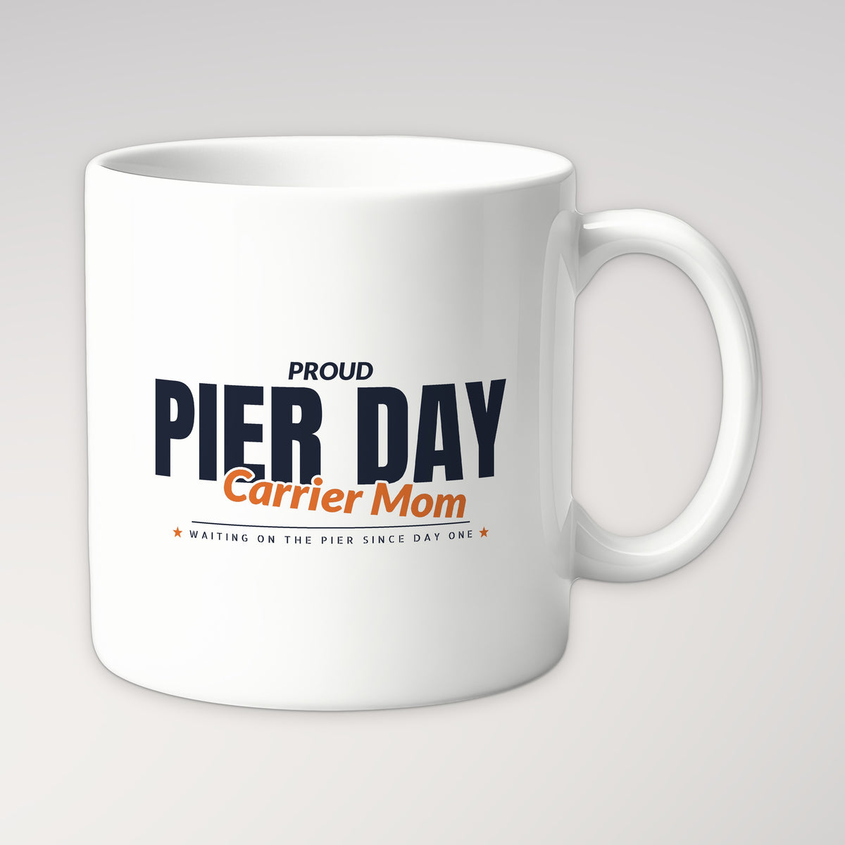 Pier Day Proud Carrier Mom Mug in white