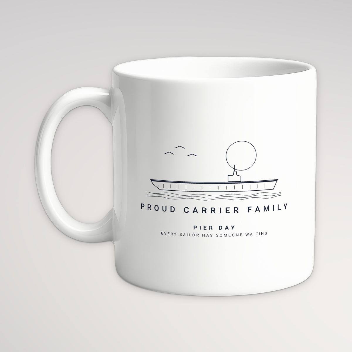 Pier Day Proud Carrier Family Mug, white mug, handle left