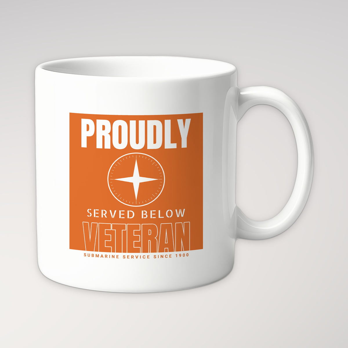 Proudly Served Below Poster Mug in white