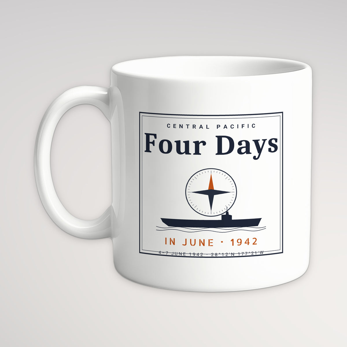 Four Days in June Frame Mug, white mug, handle left