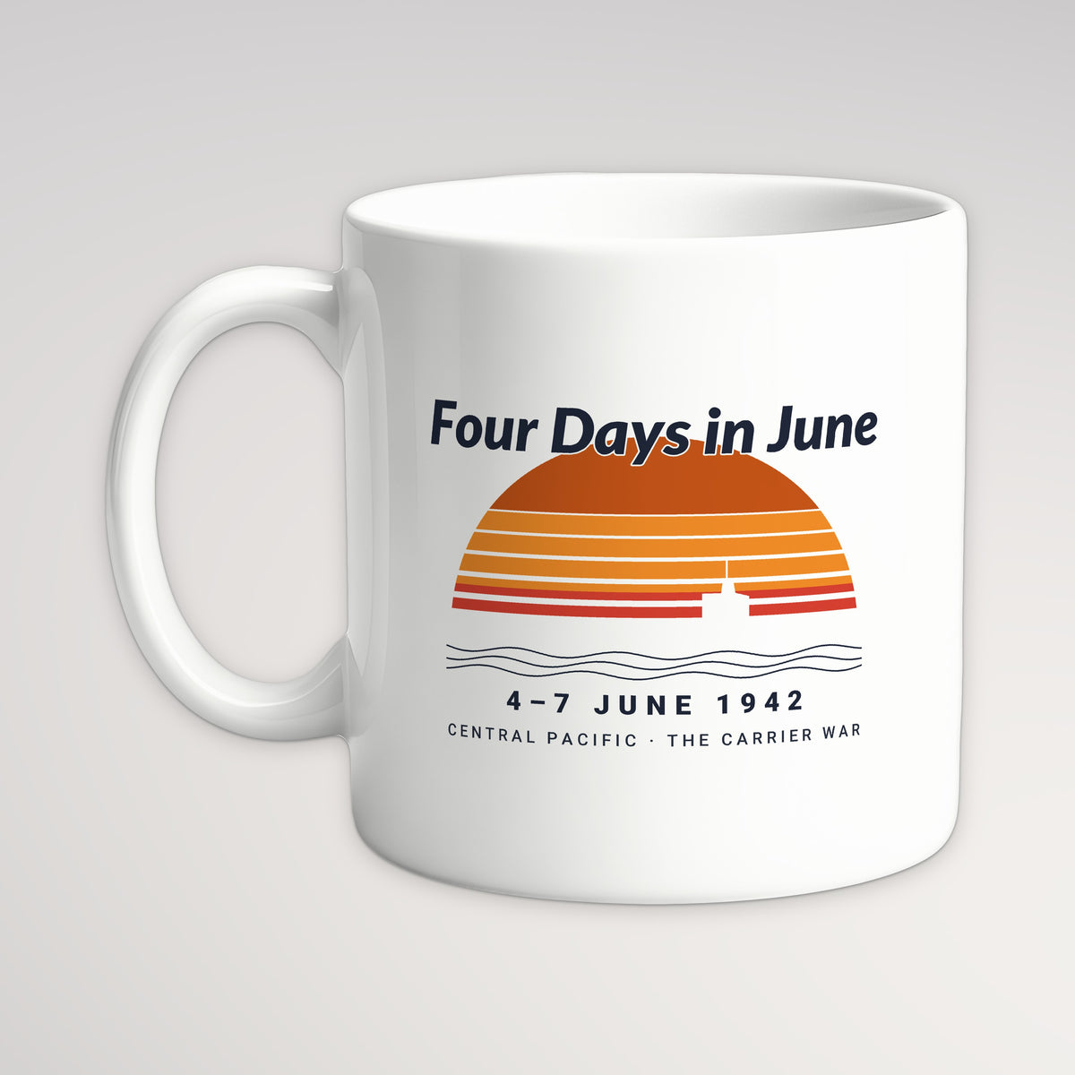 Four Days in June Sunset Mug, white mug, handle left