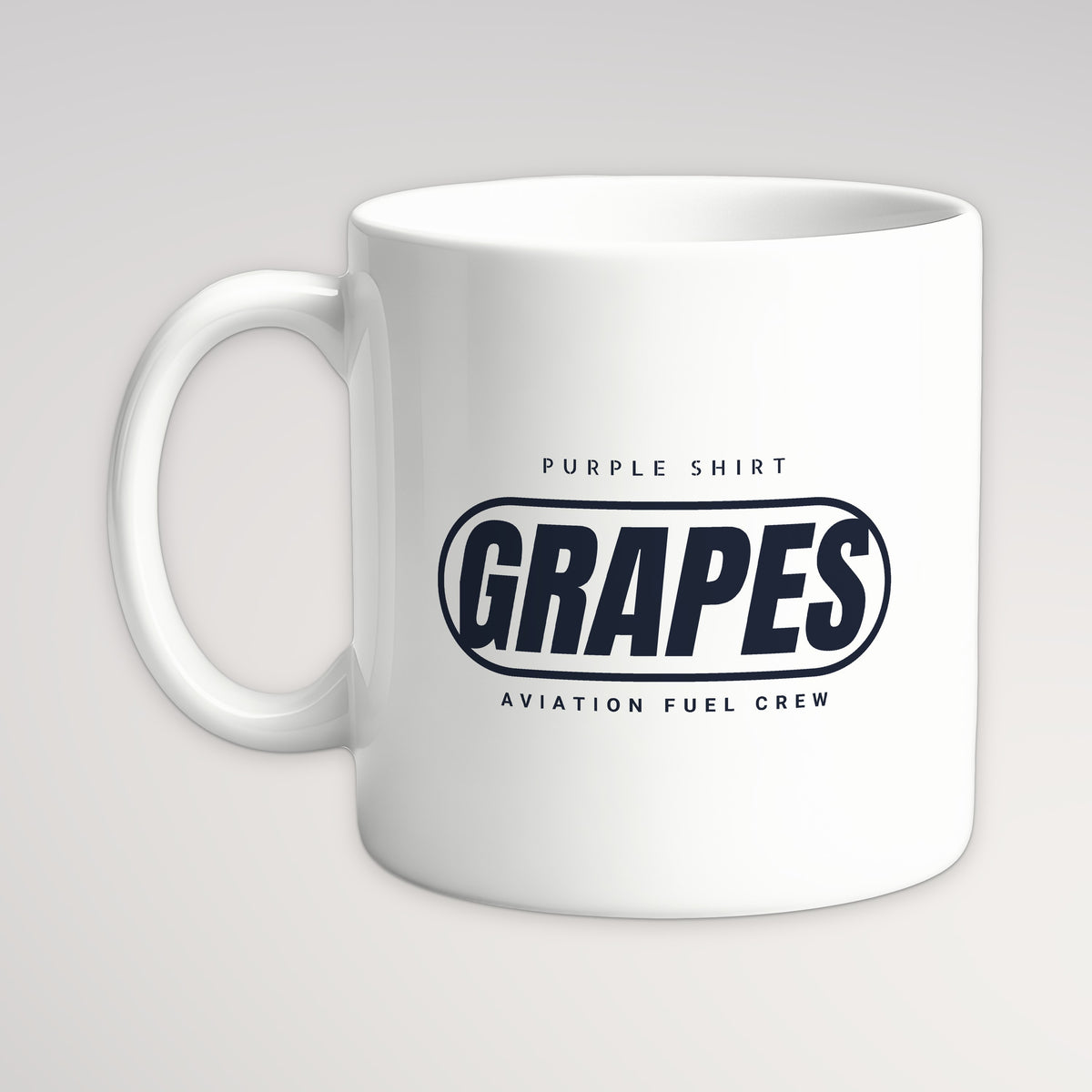 Rainbow Wardrobe Purple Shirt Grapes Mug, white mug, handle left