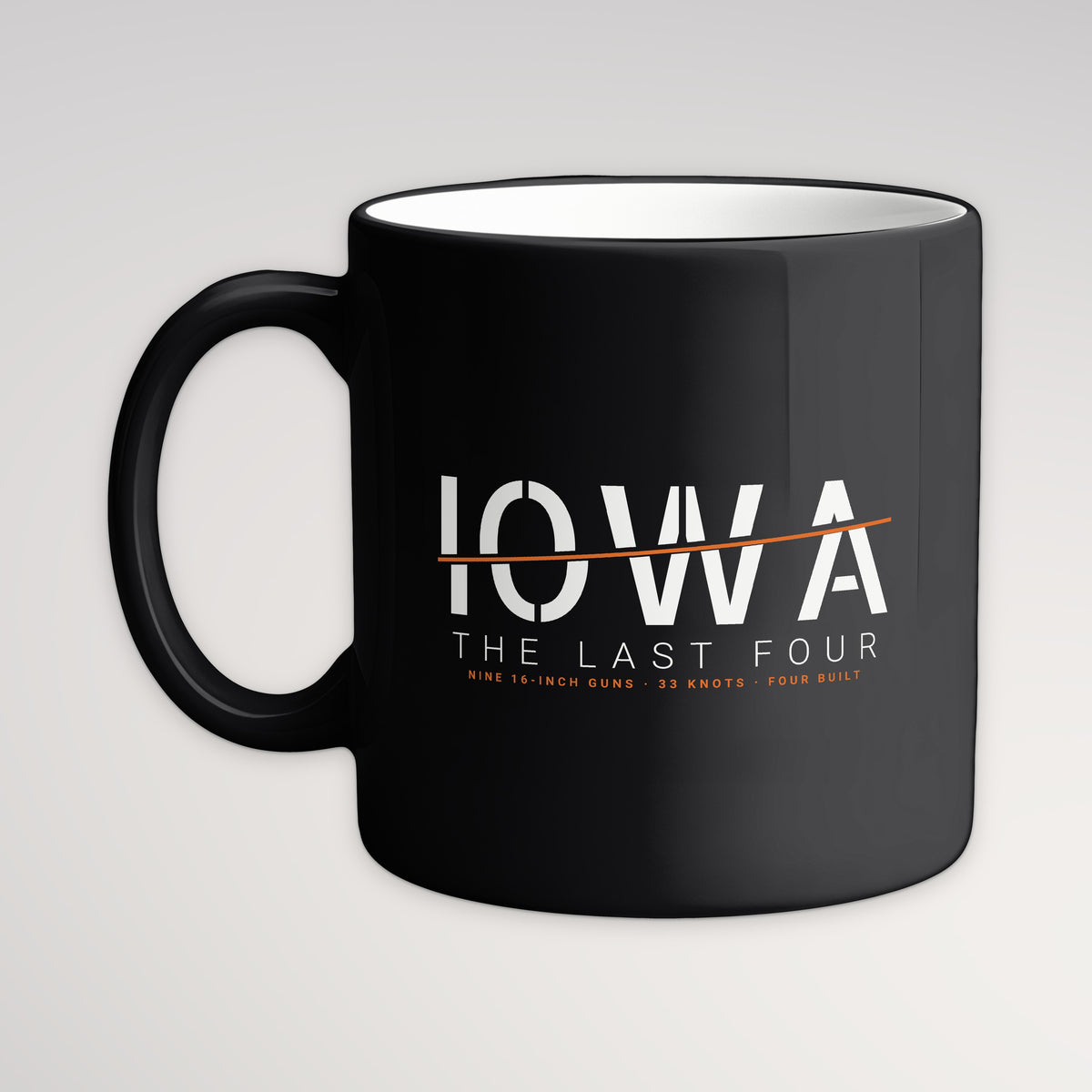 The Last Four Iowa Sliced Mug, black mug, handle left