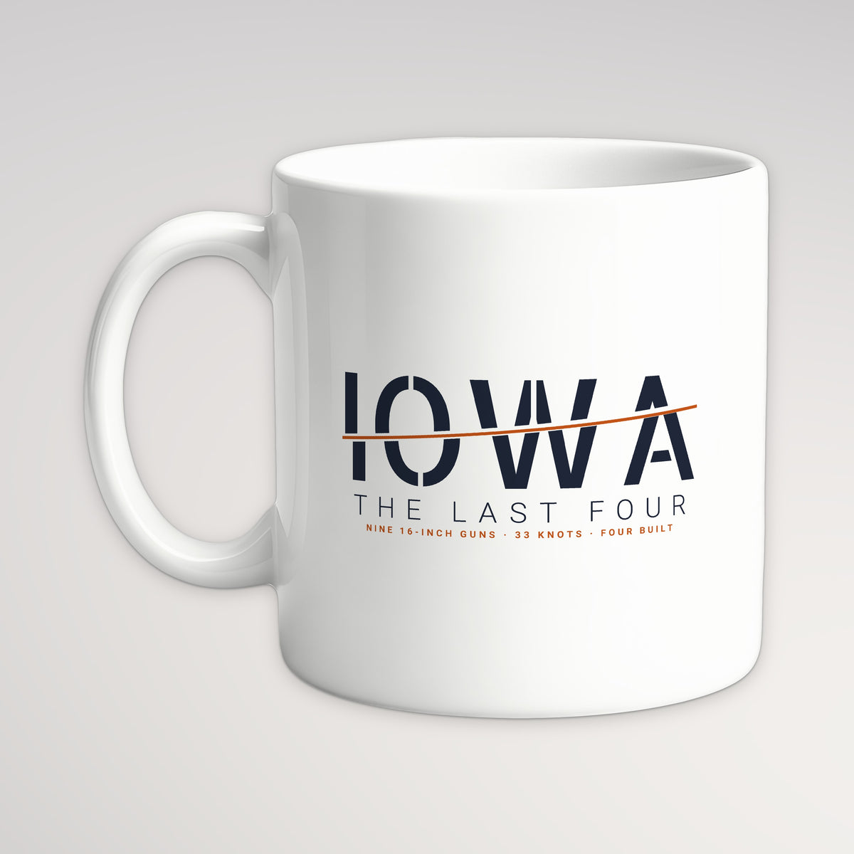 The Last Four Iowa Sliced Mug, white mug, handle left