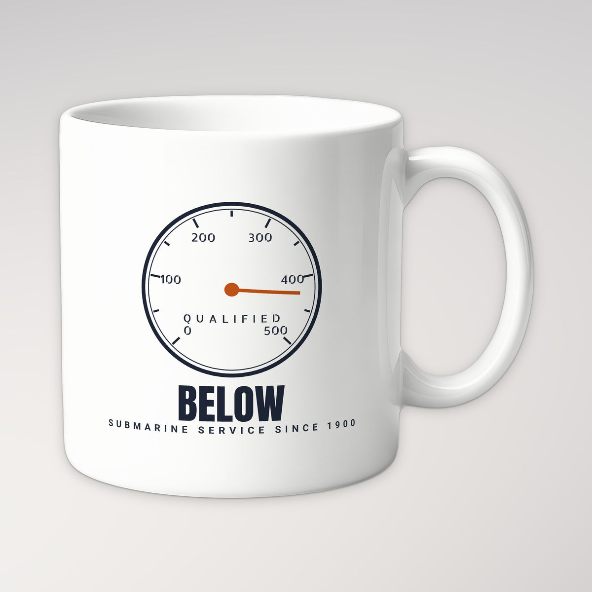Qualified Below Depth Dial Mug in white
