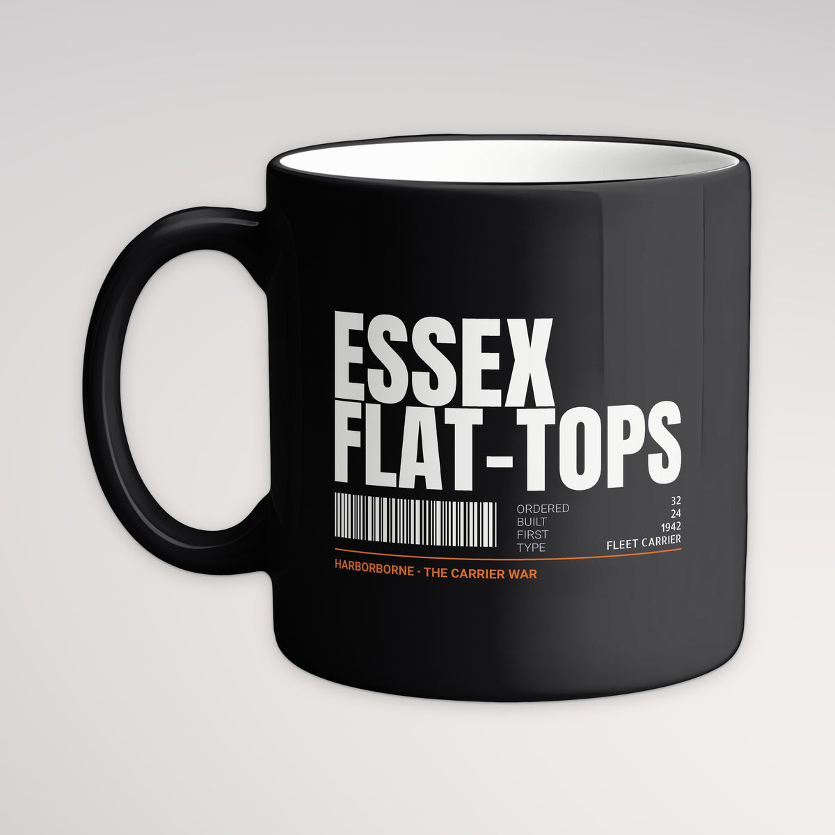Essex Flat-Tops Tag Mug, black mug, handle left