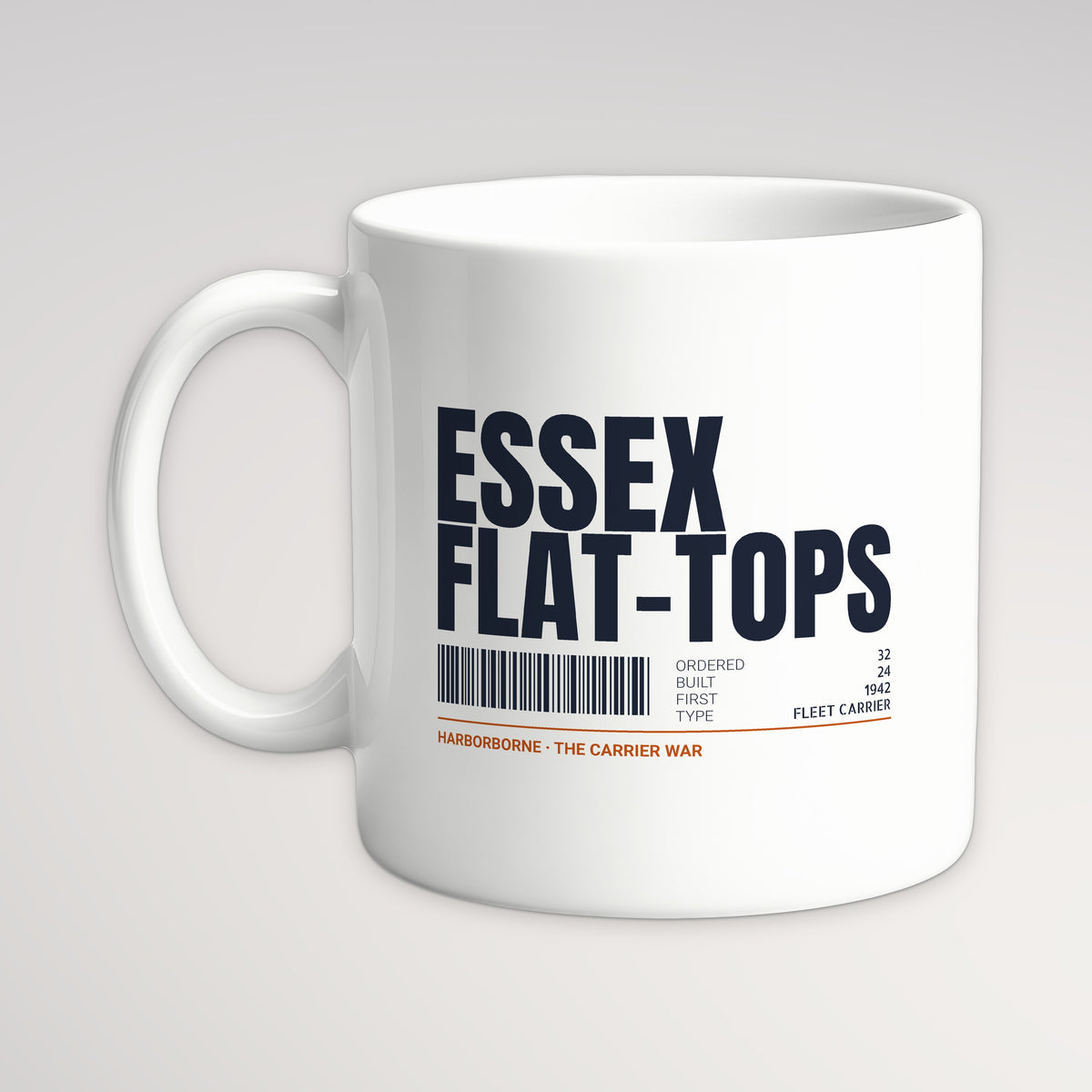 Essex Flat-Tops Tag Mug, white mug, handle left