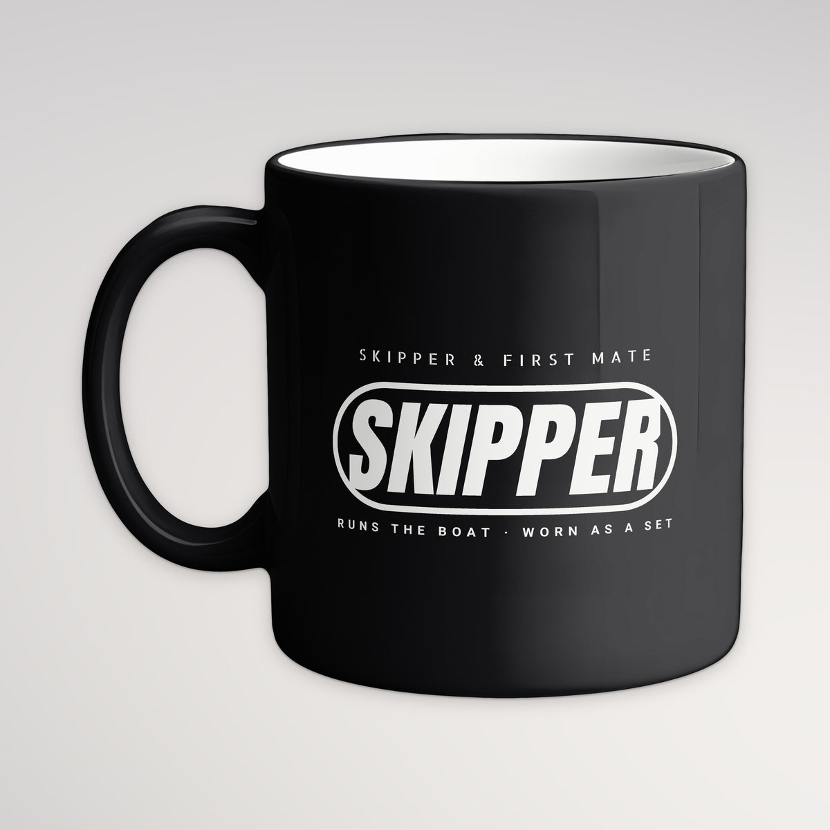 Skipper and First Mate Skipper Mug, black mug, handle left