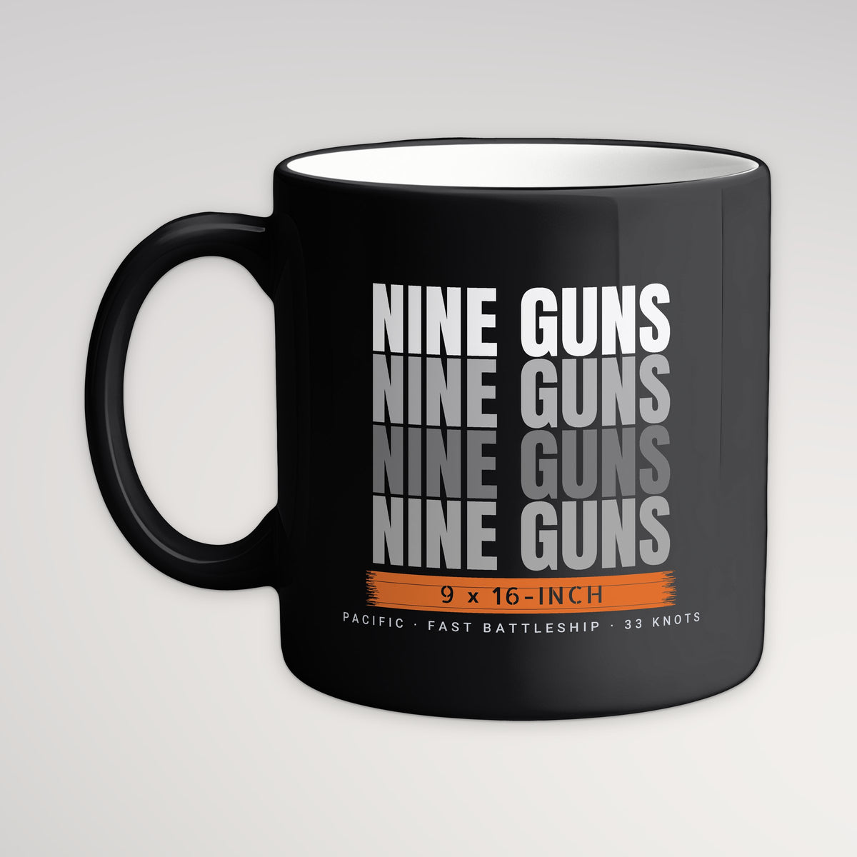 Nine Guns Pacific Echo Mug, black mug, handle left