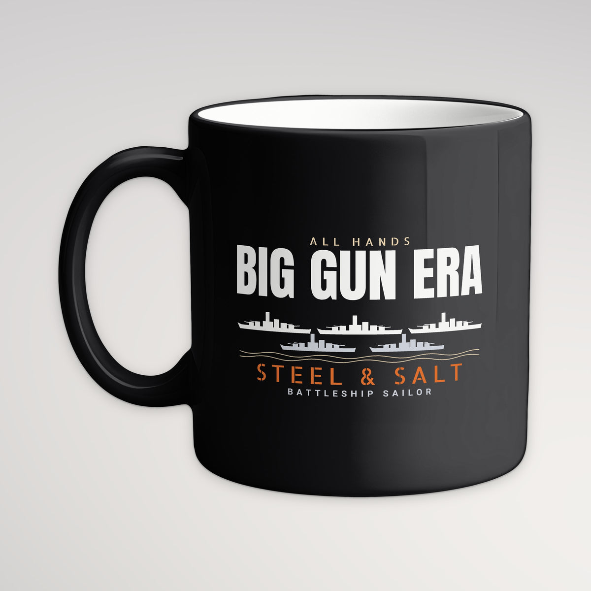 Big Gun Era Row Mug, black mug, handle left