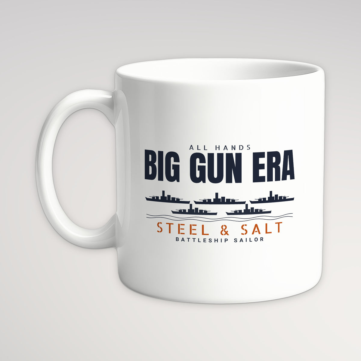 Big Gun Era Row Mug, white mug, handle left