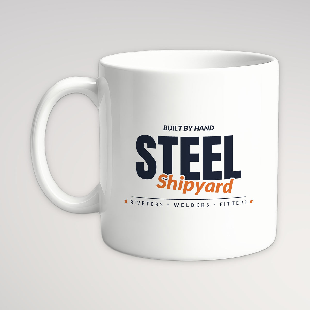 Shipyard Steel Club Mug, white mug, handle left