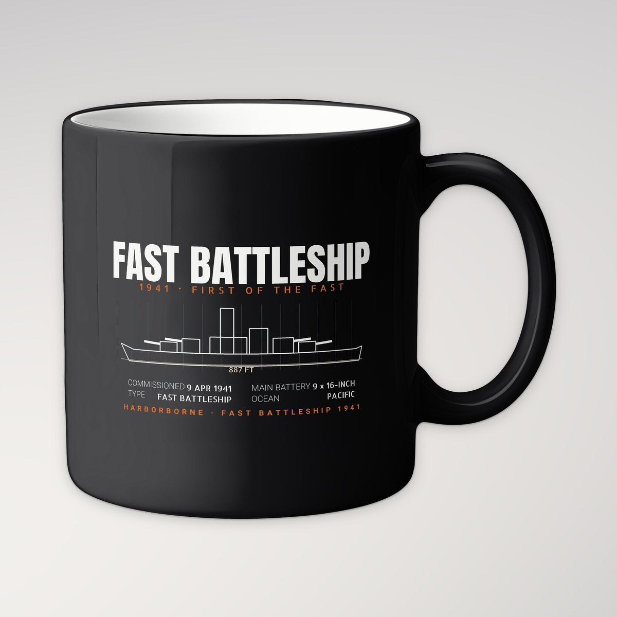 Fast Battleship 1941 Blueprint Mug in black