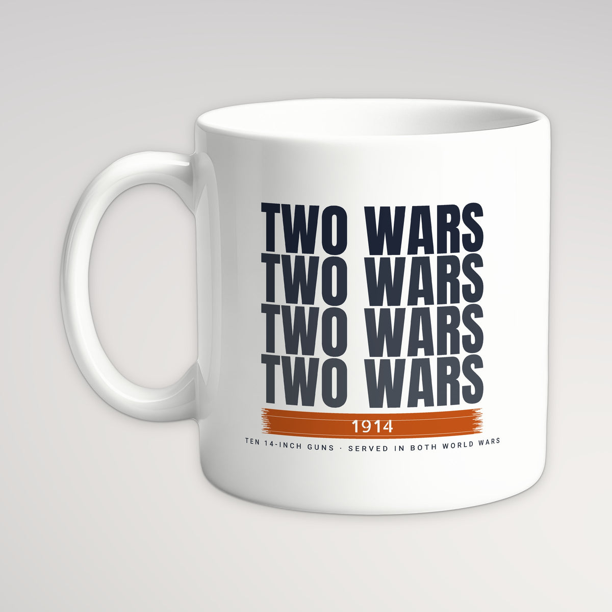 Two-War Battleship Echo Mug, white mug, handle left