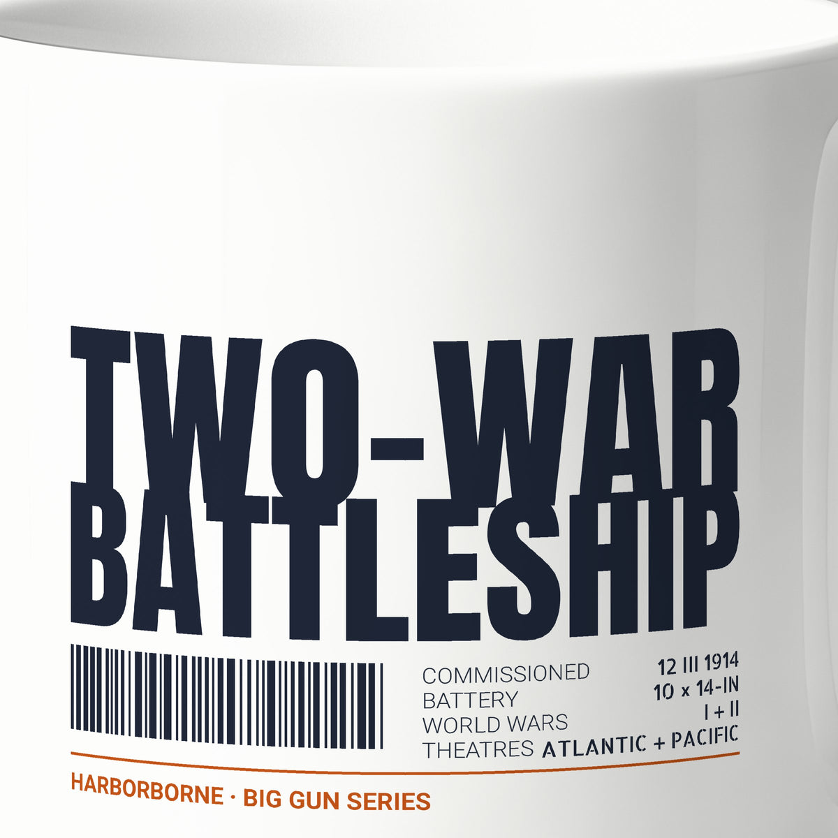 Two-War Battleship Tag Mug, print detail