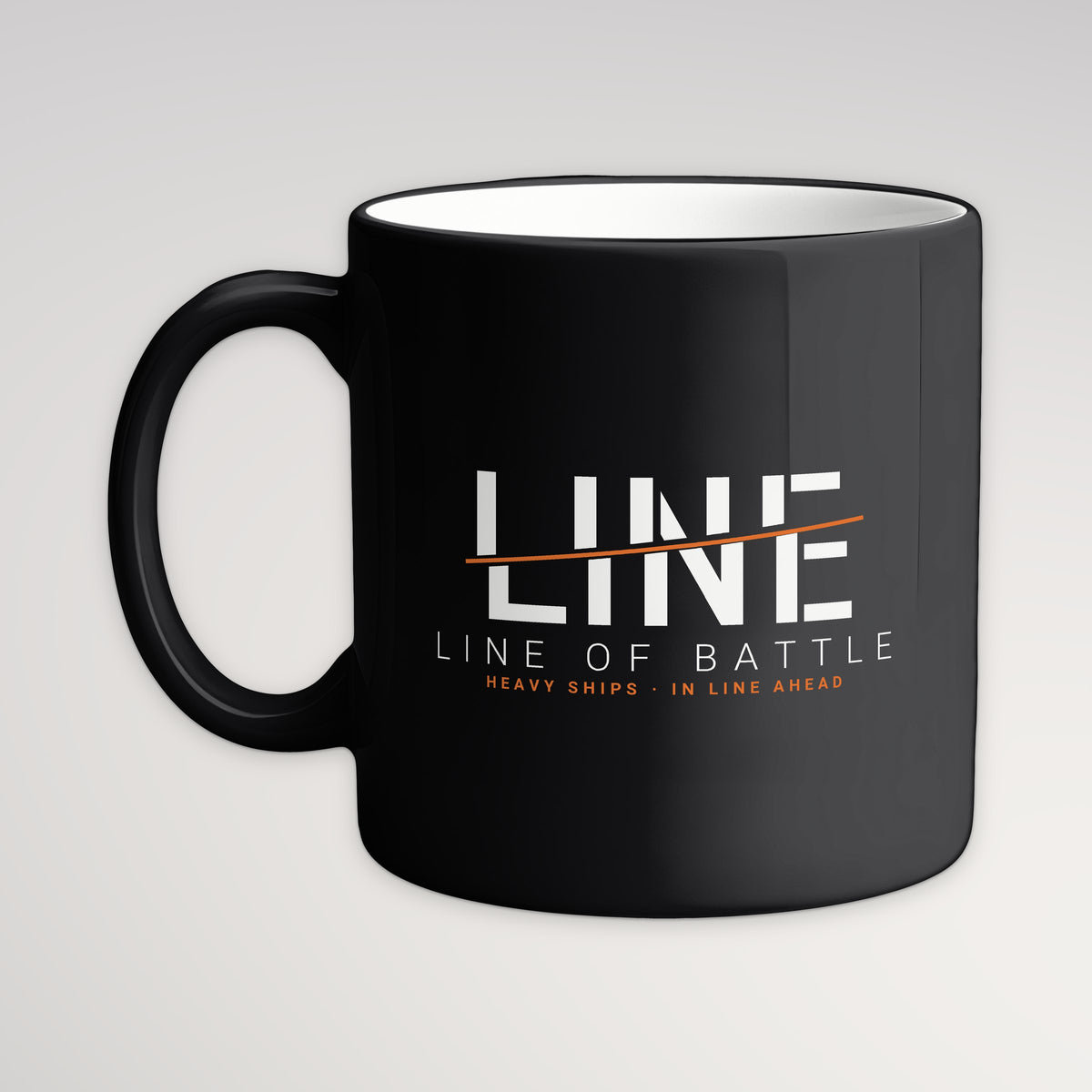 Line of Battle Sliced Mug, black mug, handle left