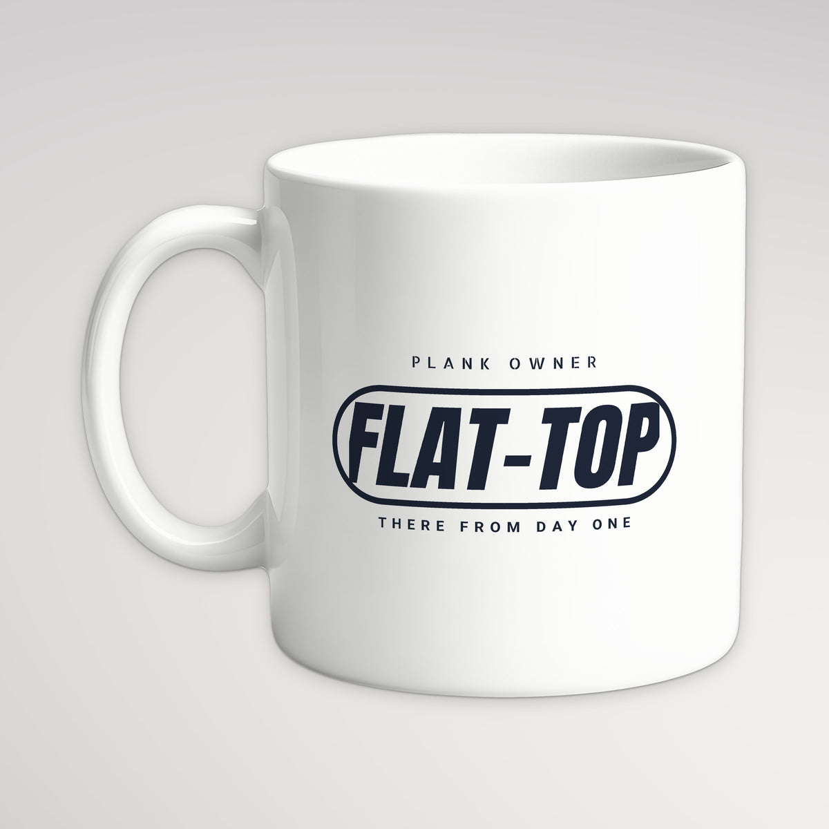 Flat-Top Sailor Plank Owner Mug, white mug, handle left
