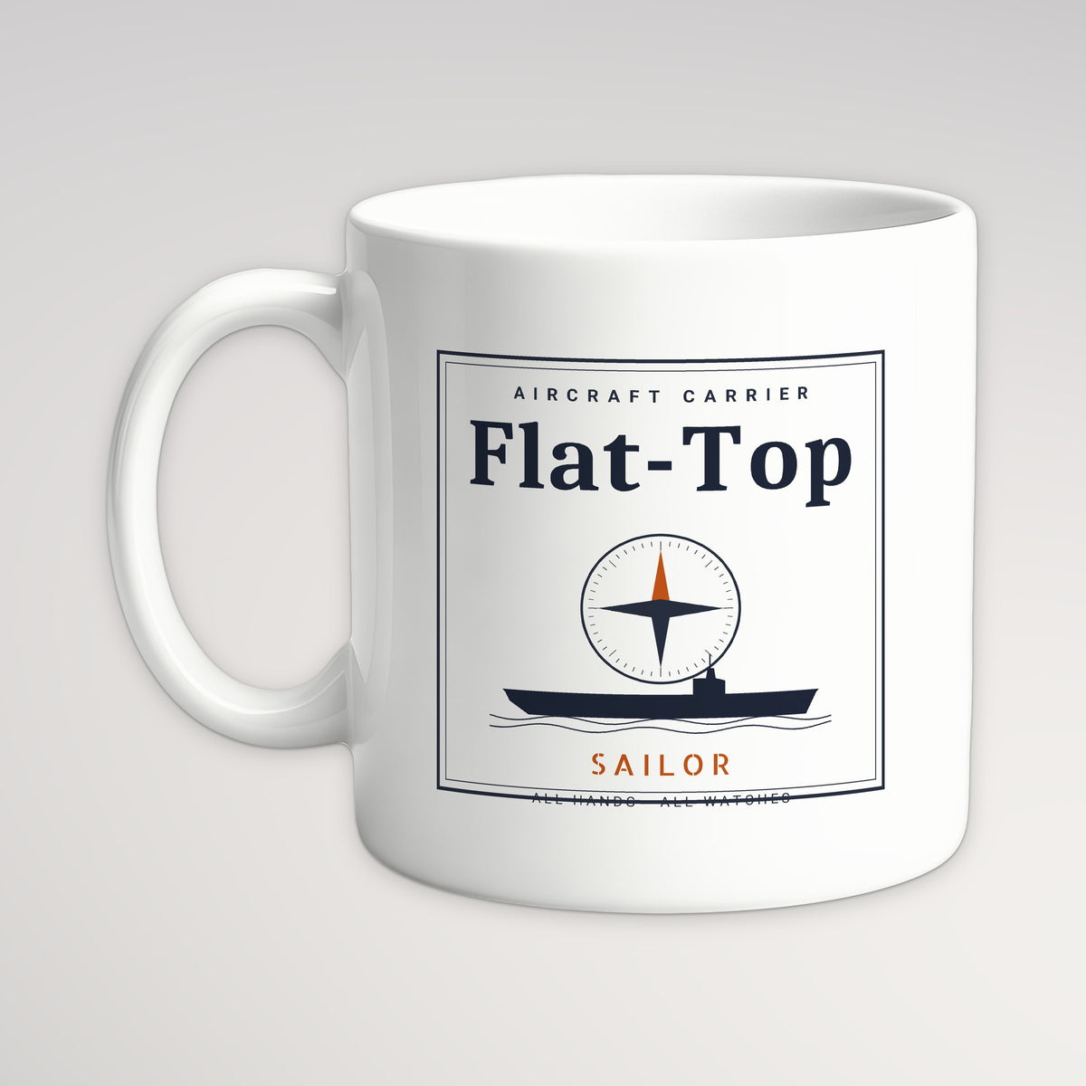 Flat-Top Sailor Frame Mug, white mug, handle left