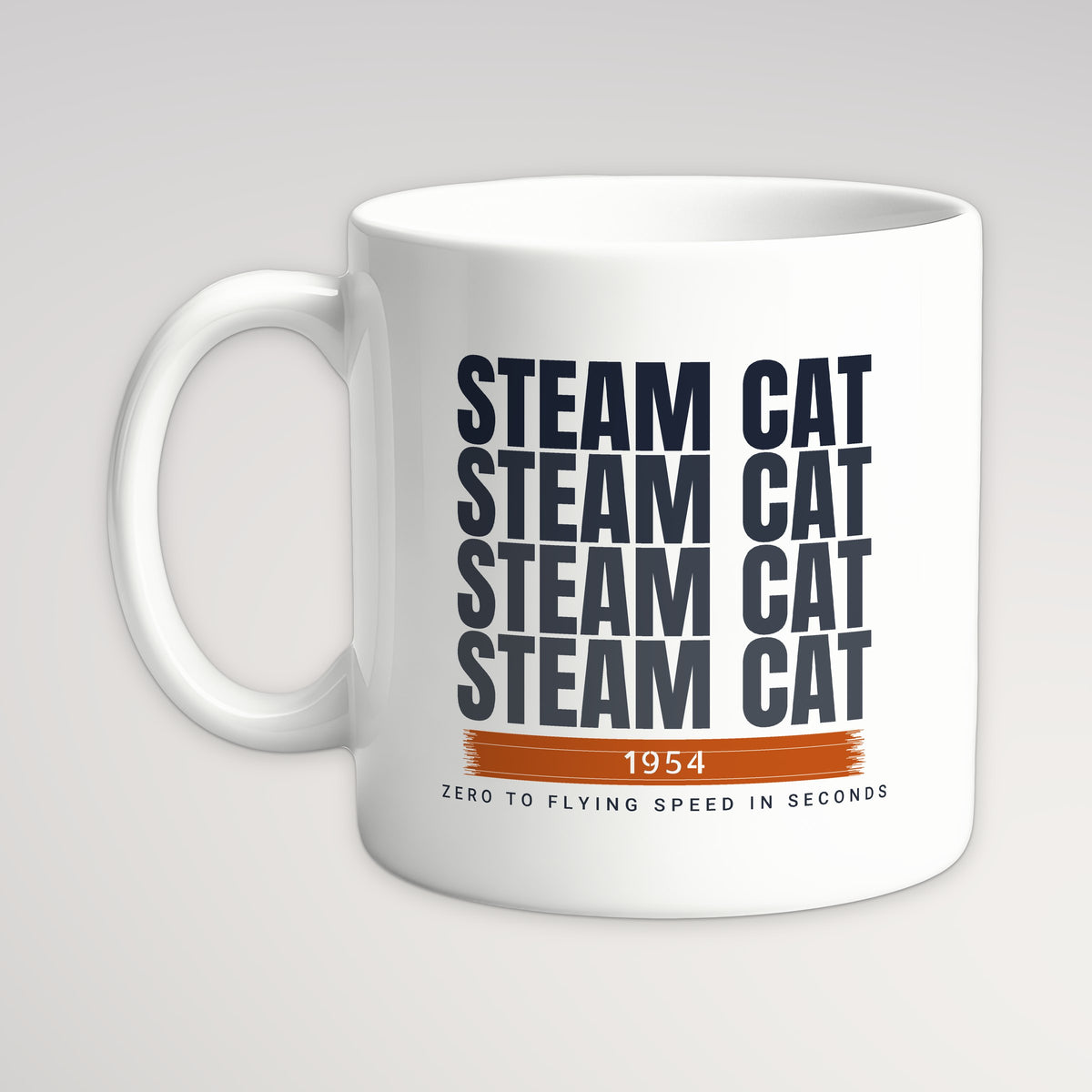 Steam Cat Era Echo Mug, white mug, handle left