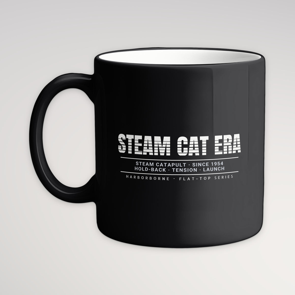 Steam Cat Era Scanline Mug, black mug, handle left