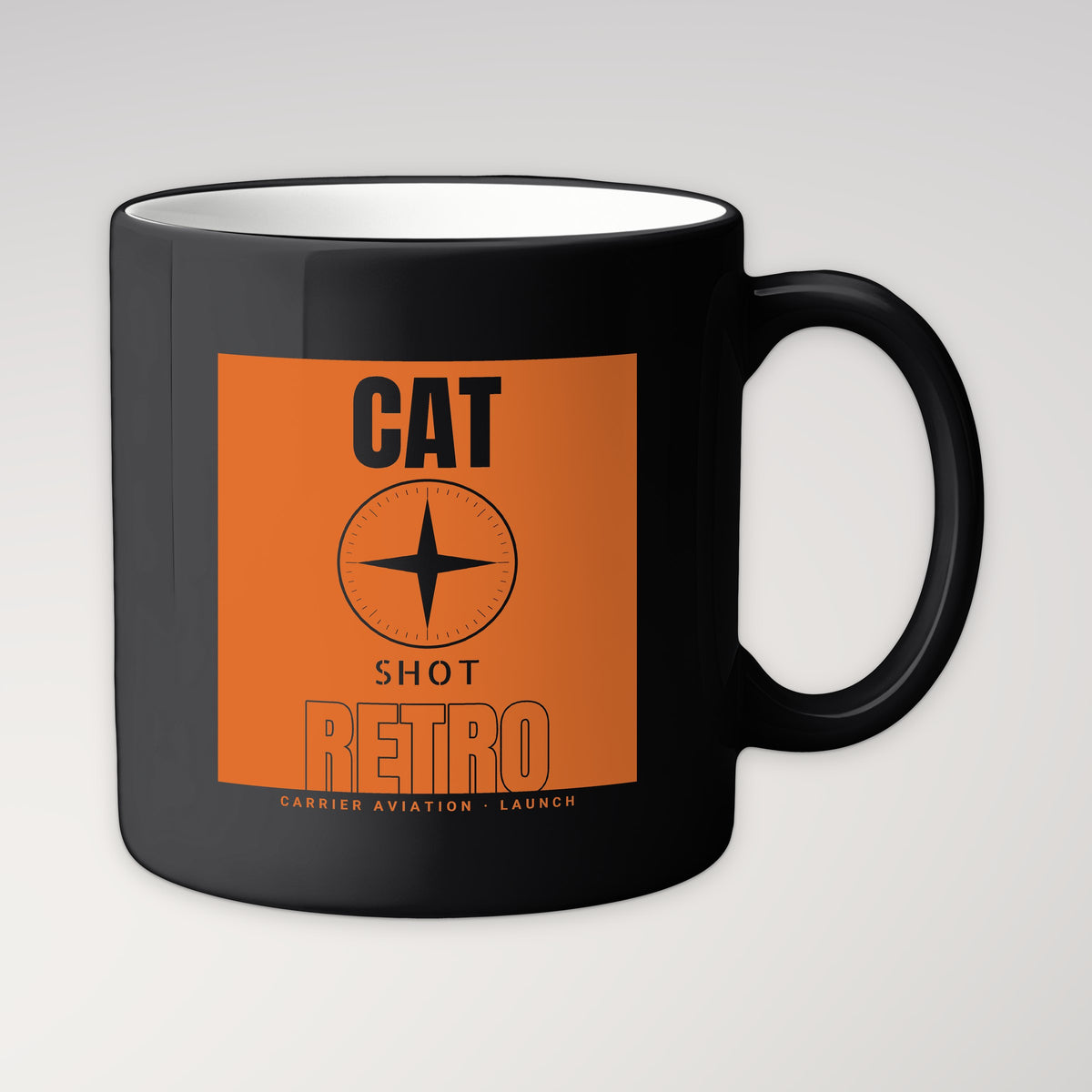 Cat Shot Retro Poster Mug in black