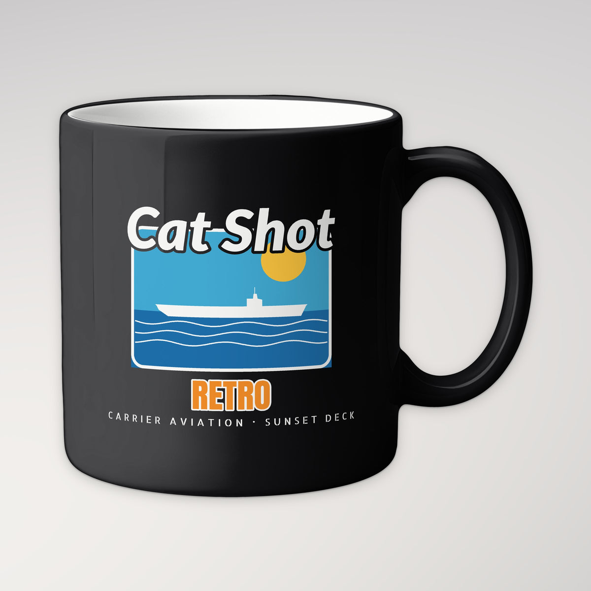 Cat Shot Retro Postcard Mug in black
