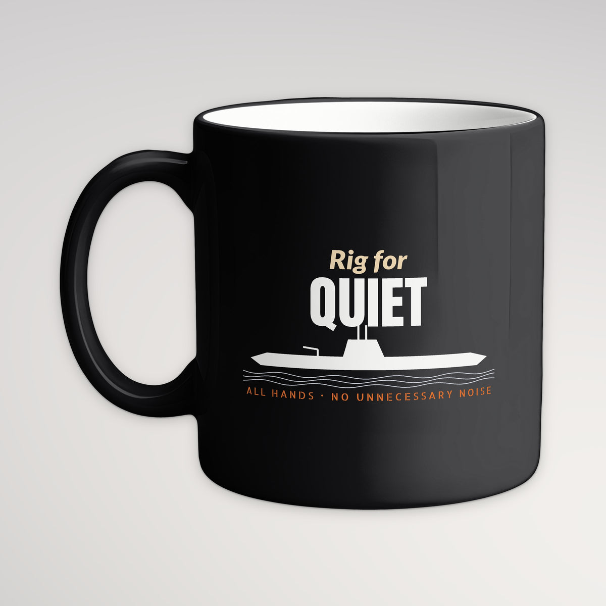 Rig for Quiet Profile Mug, black mug, handle left