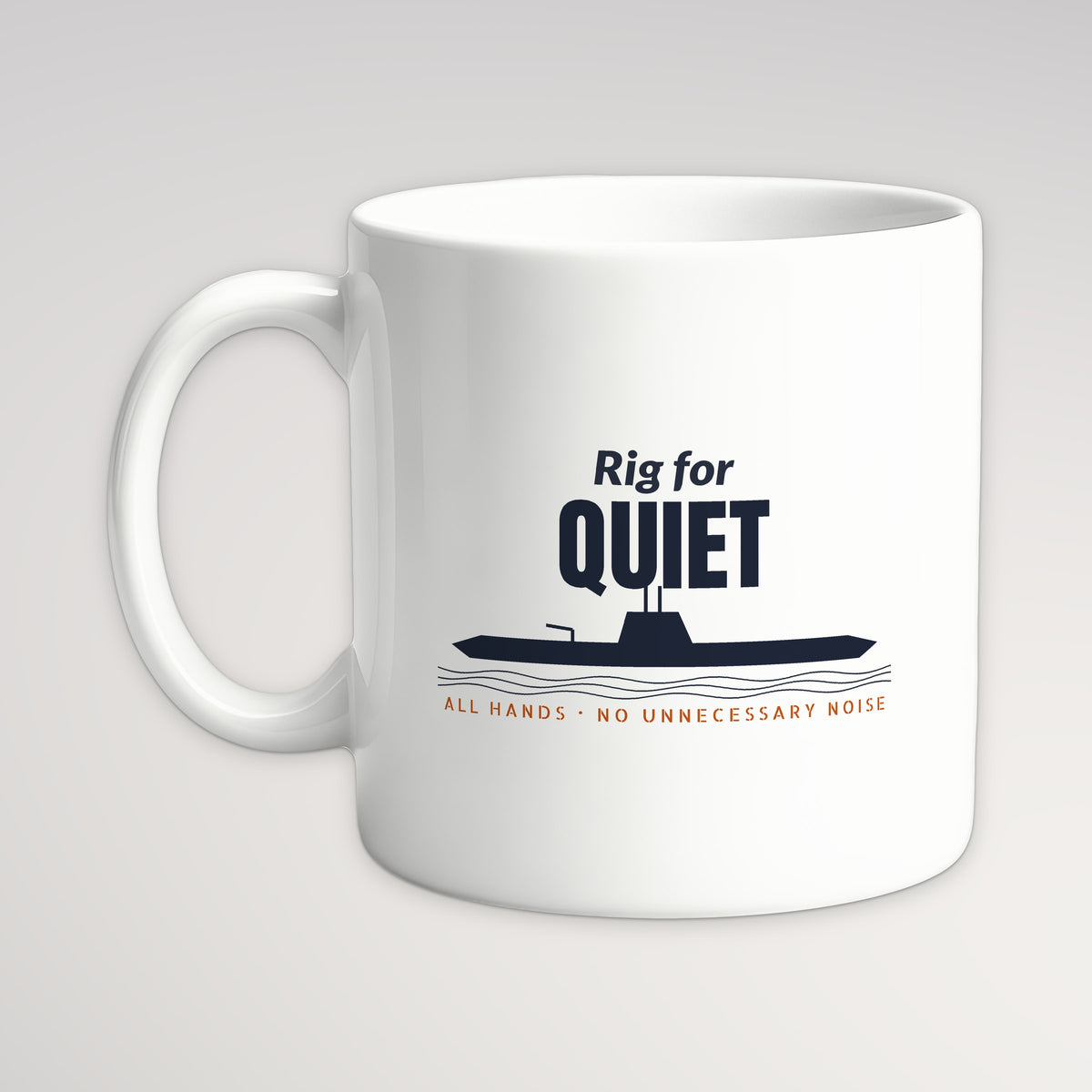 Rig for Quiet Profile Mug, white mug, handle left