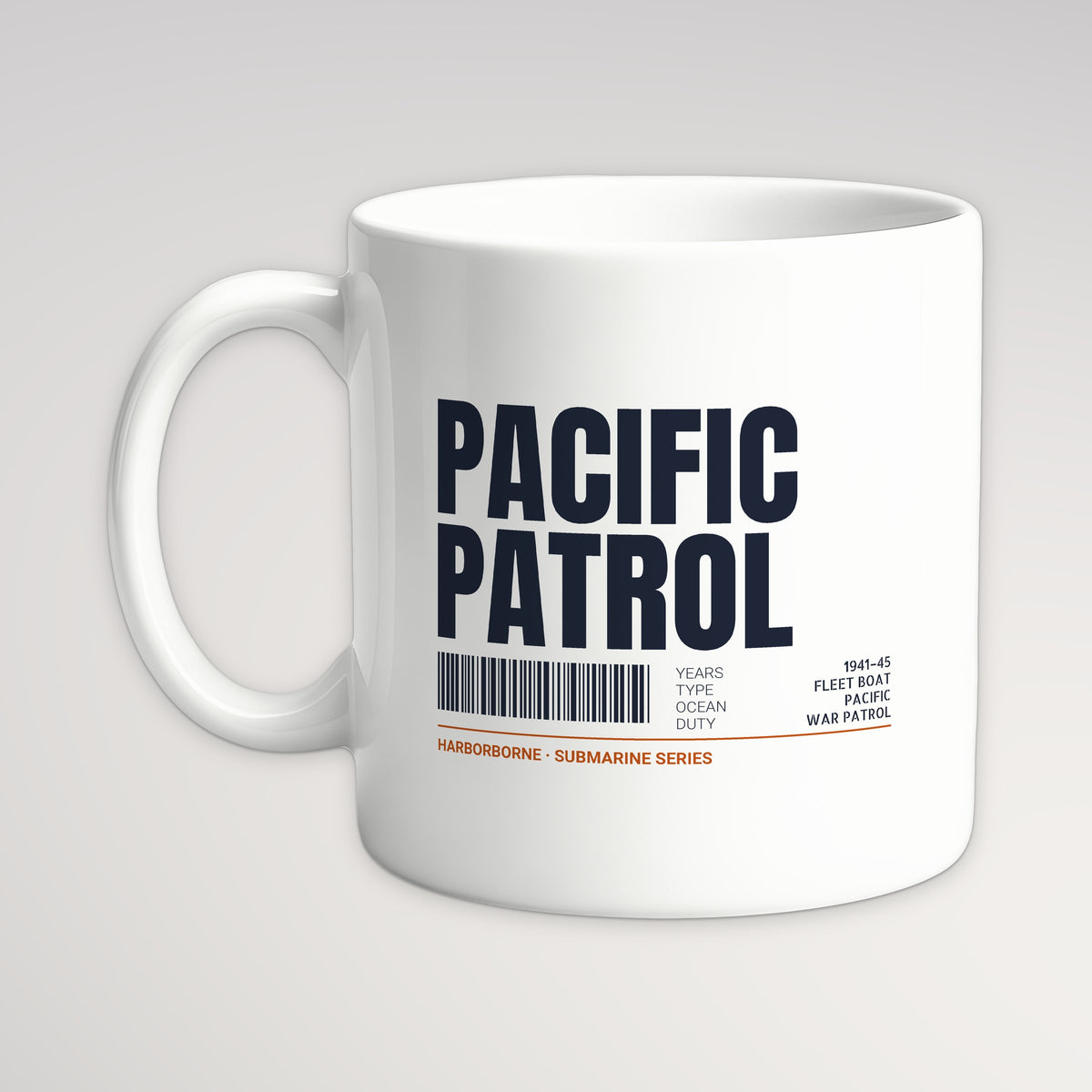 Pacific Patrol 1941–45 Tag Mug, white mug, handle left