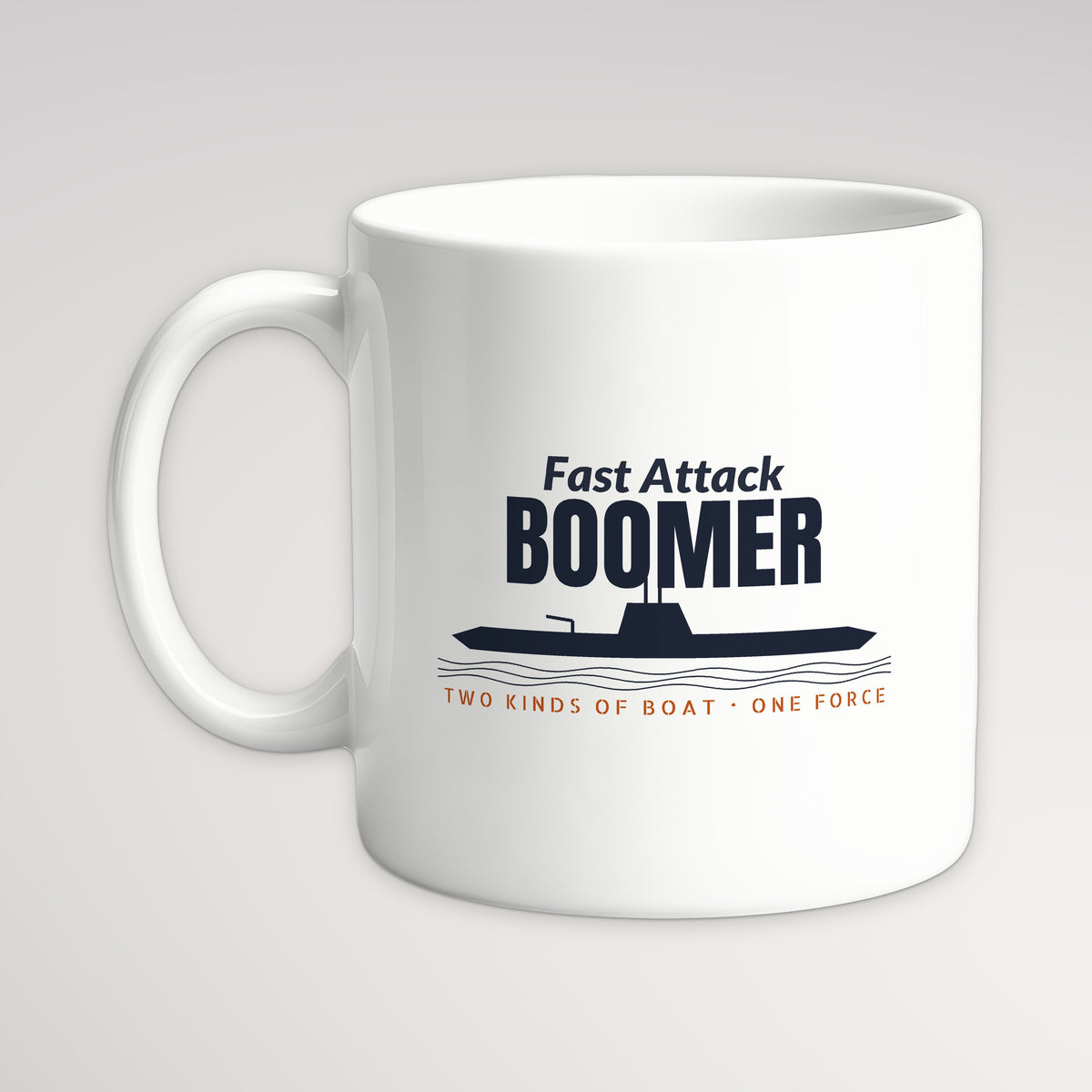 Fast Attack & Boomer Profile Mug, white mug, handle left