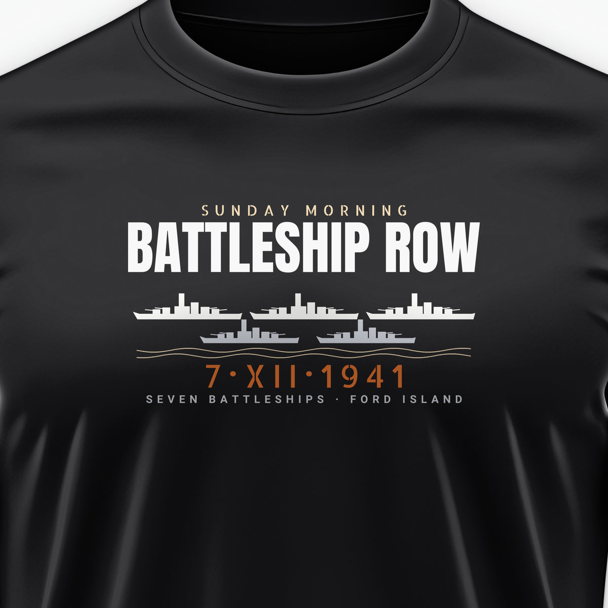 Battleship Row Sunday Morning Tee, front print detail
