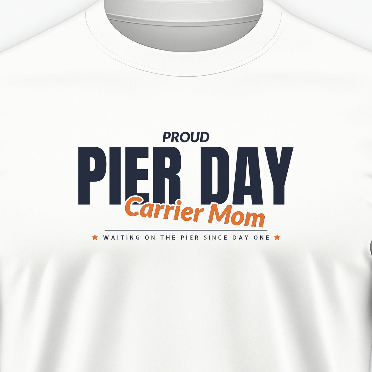 Pier Day Proud Carrier Mom Tee, front print detail