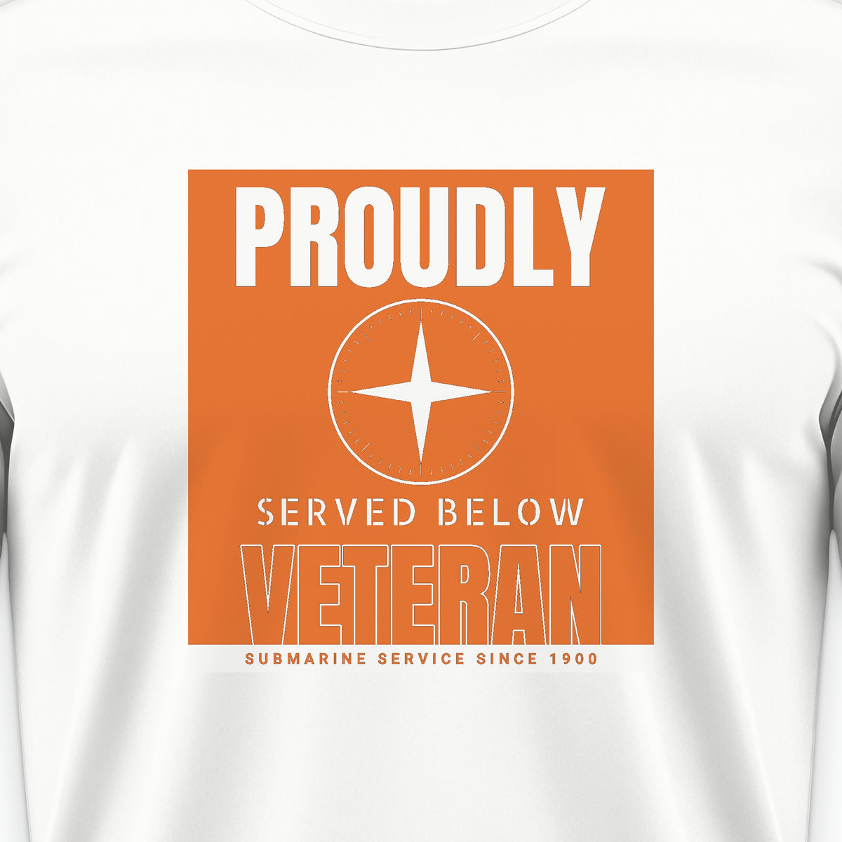 Proudly Served Below Poster Tee, front print detail