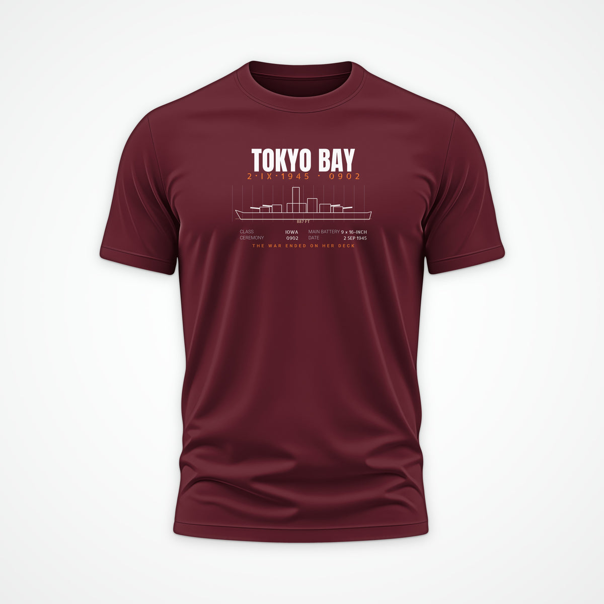 Tokyo Bay Iowa-Class Blueprint Tee in Burgundy