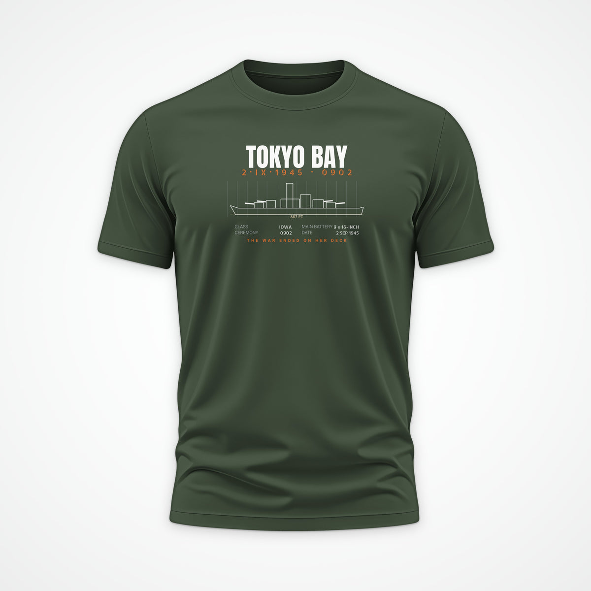 Tokyo Bay Iowa-Class Blueprint Tee in Olive