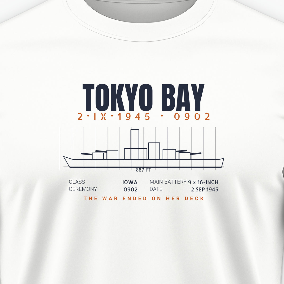 Tokyo Bay Iowa-Class Blueprint Tee, front print detail