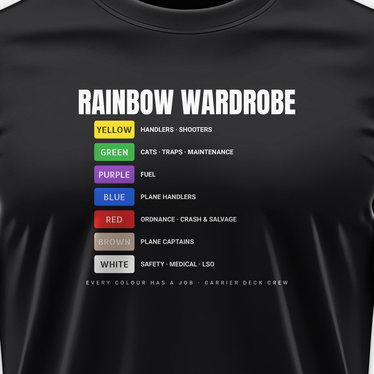 Rainbow Wardrobe Roster Tee, front print detail