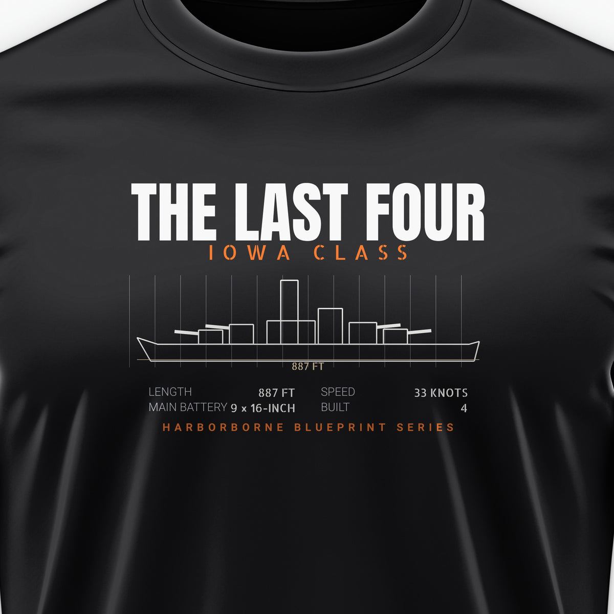 The Last Four Iowa-Class Blueprint Tee, front print detail