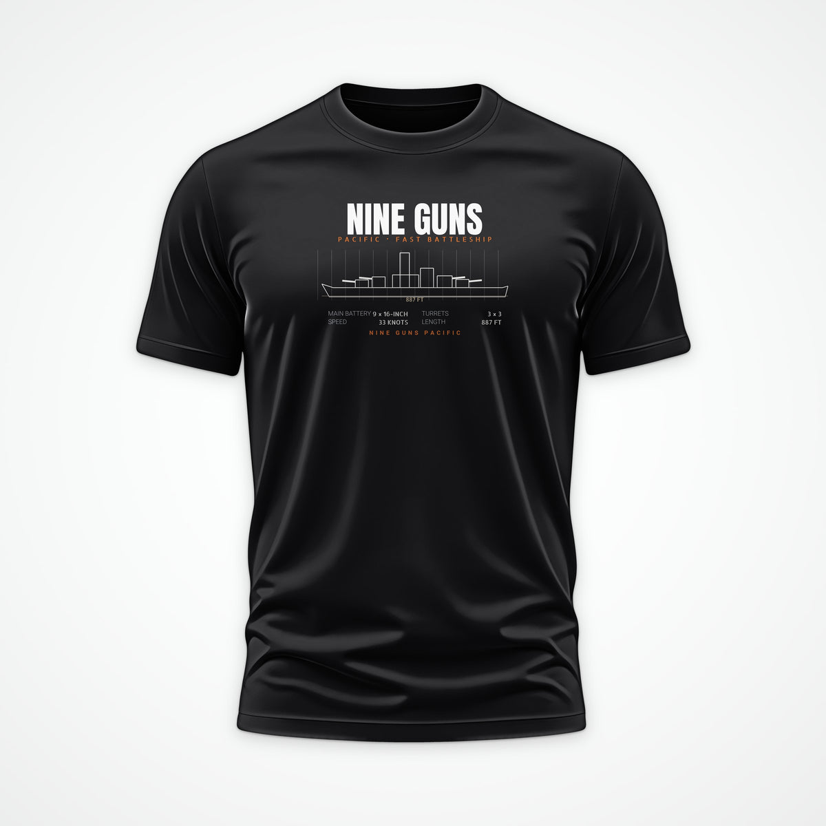 Nine Guns Pacific Blueprint Tee in Black